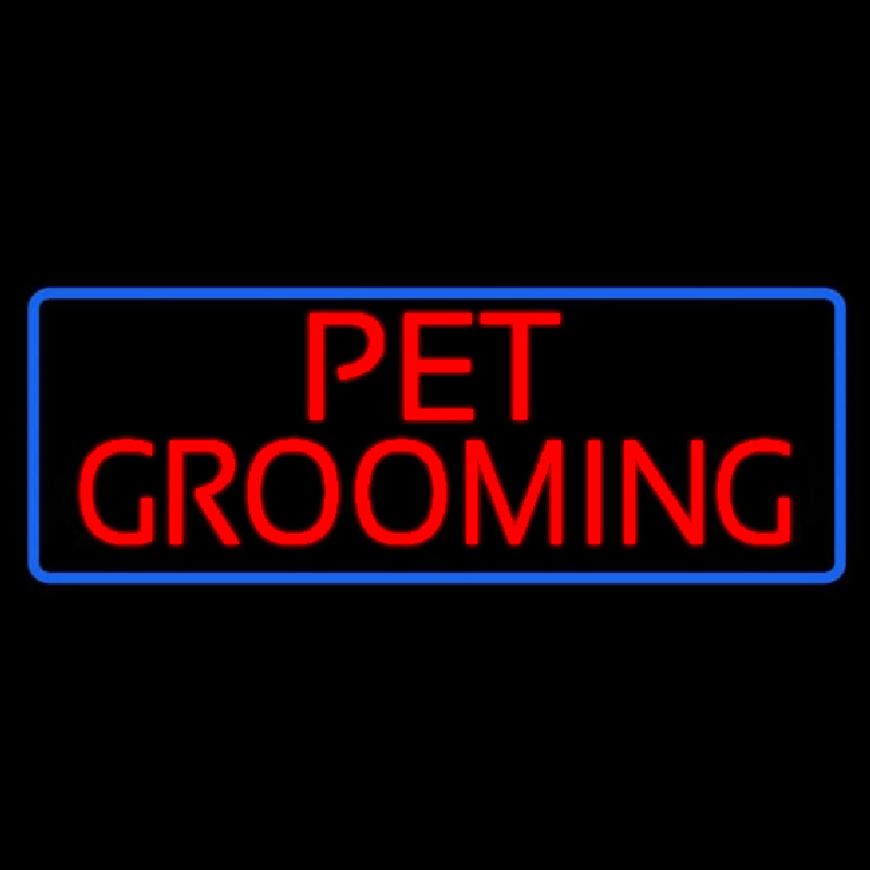 Red Pet Grooming Blue Border Neon Skilt