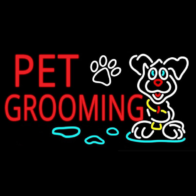 Red Pet Grooming Neon Skilt