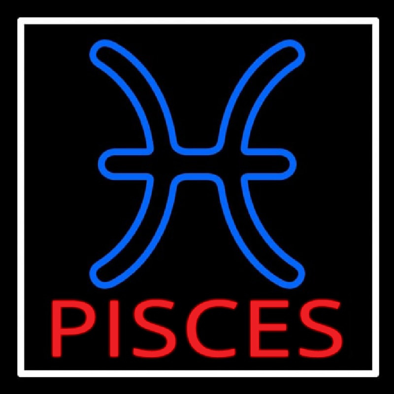 Red Pisces White Border Neon Skilt