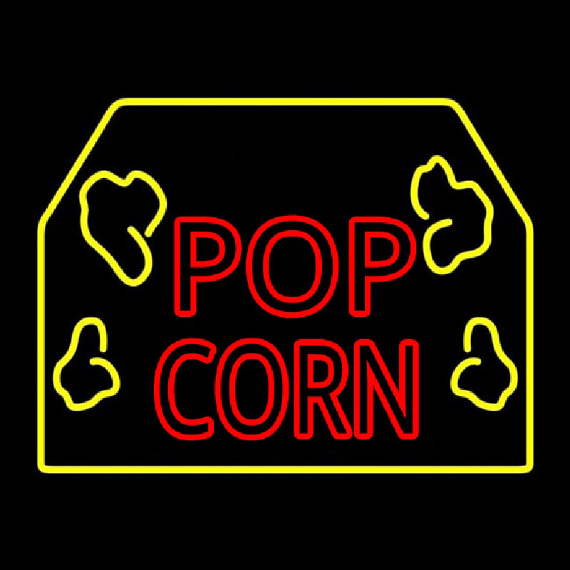 Red Popcorn Logo With Border Neon Skilt