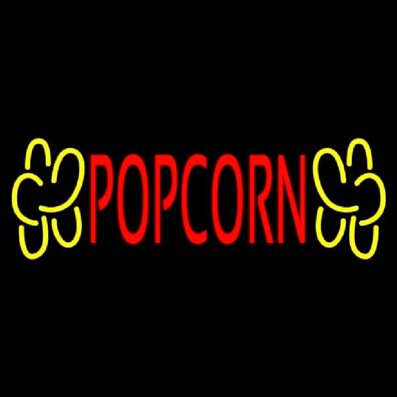 Red Popcorn Yellow Logo Neon Skilt