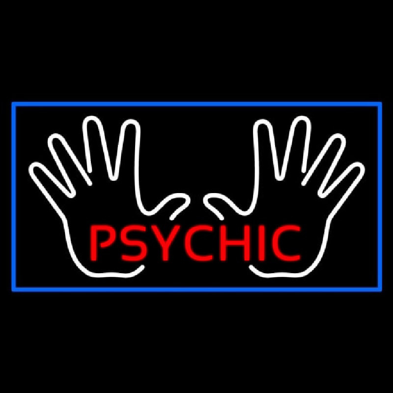 Red Psychic White Palms And Blue Border Neon Skilt