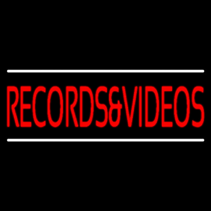 Red Records And Video Block White Line 1 Neon Skilt