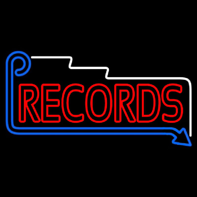 Red Records Block With Arrow Neon Skilt