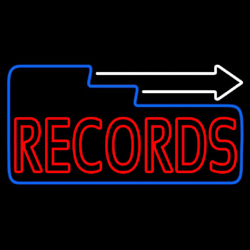 Red Records Block With White Arrow 3 Neon Skilt