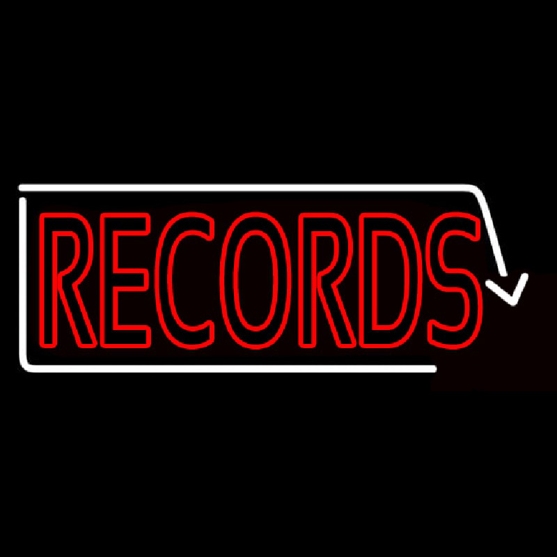Red Records With White Arrow 2 Neon Skilt