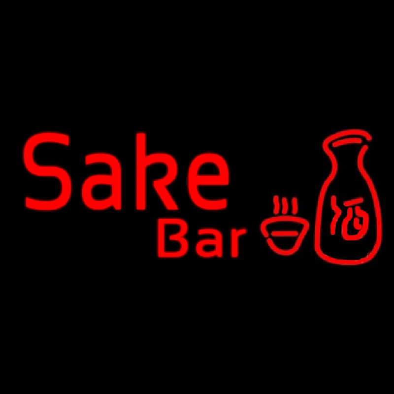 Red Sake Bar With Bottle And Glass Neon Skilt
