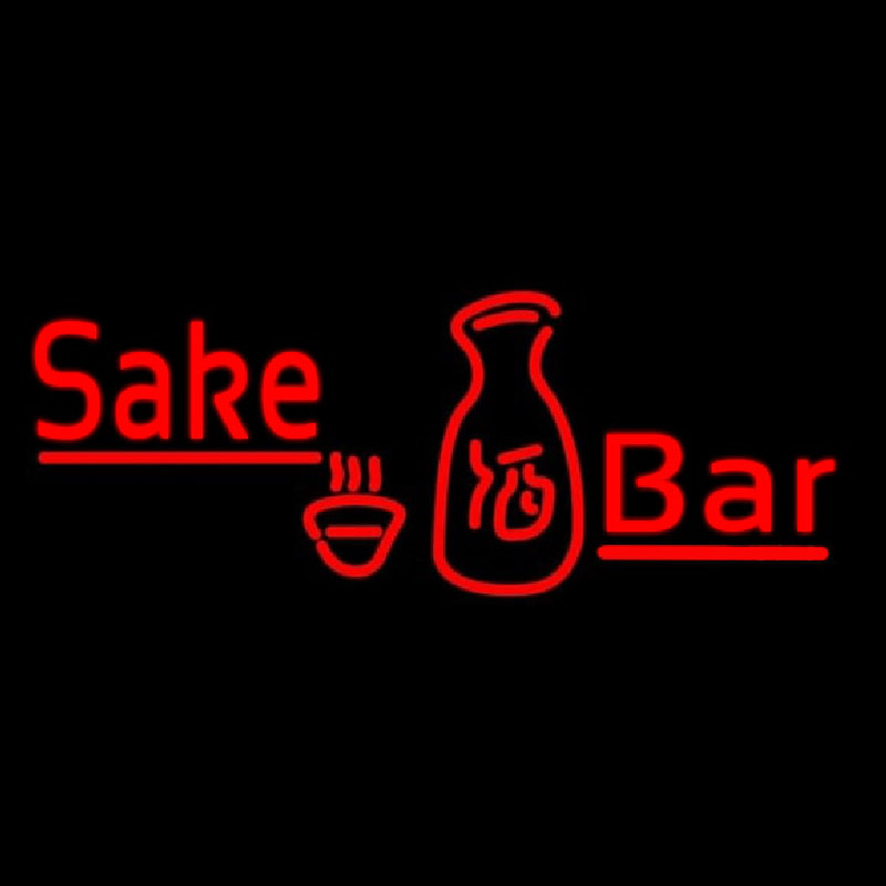 Red Sake Bar With Bottle And Glass Neon Skilt