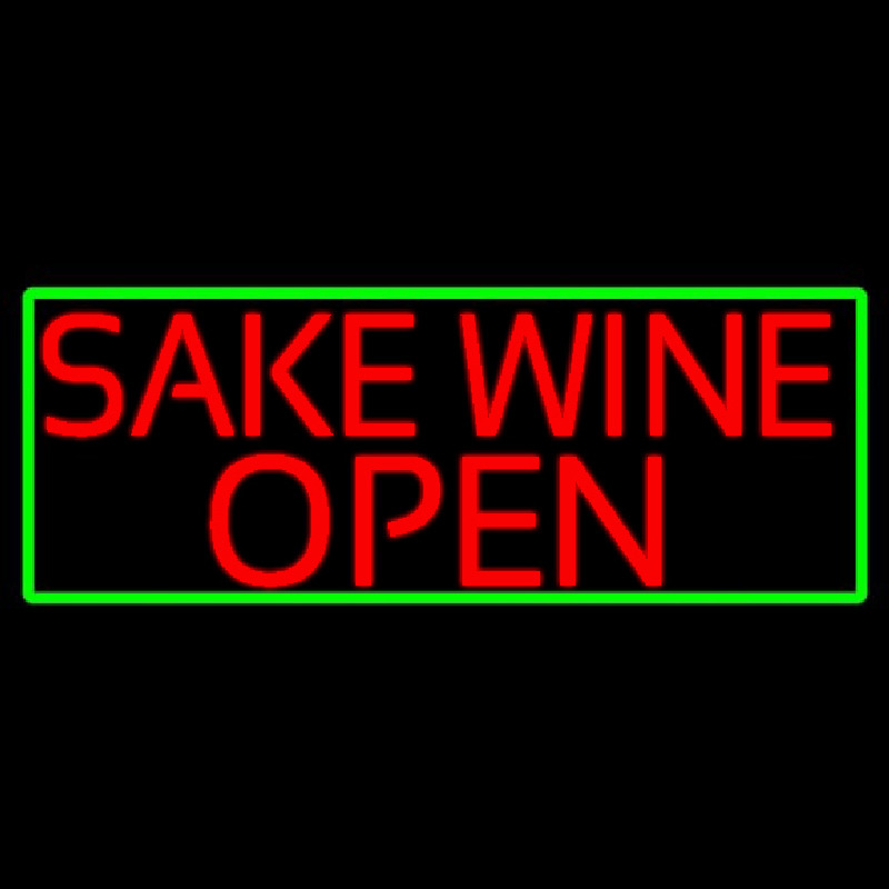 Red Sake Wine Open With Green Border Neon Skilt