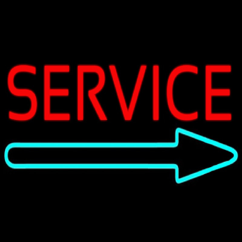 Red Service With Right Arrow Neon Skilt