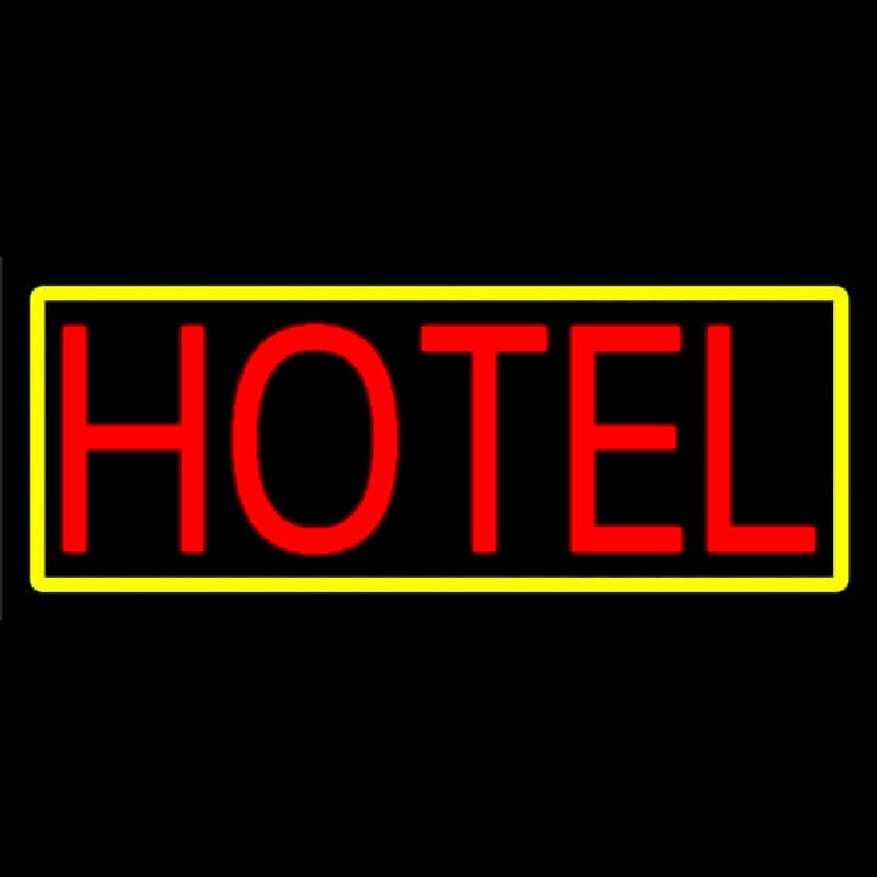 Red Simple Hotel With Yellow Neon Skilt