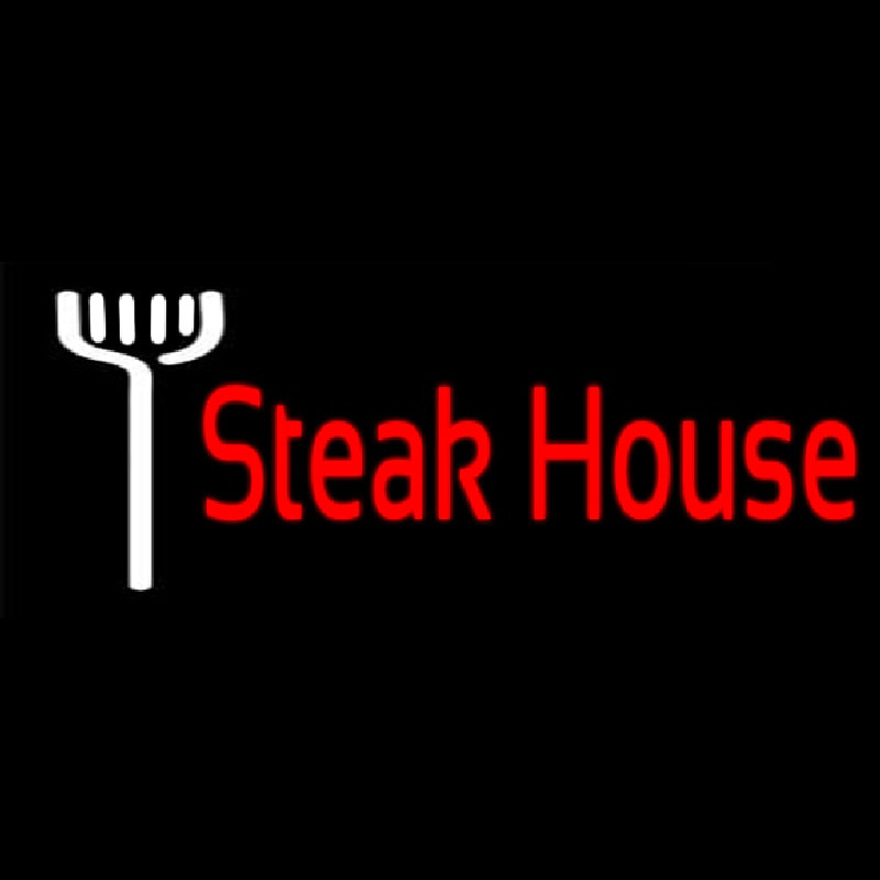 Red Steakhouse With Fork Neon Skilt