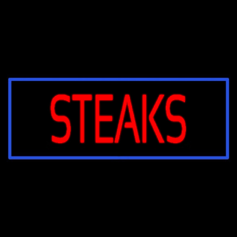 Red Steaks With Blue Border Neon Skilt