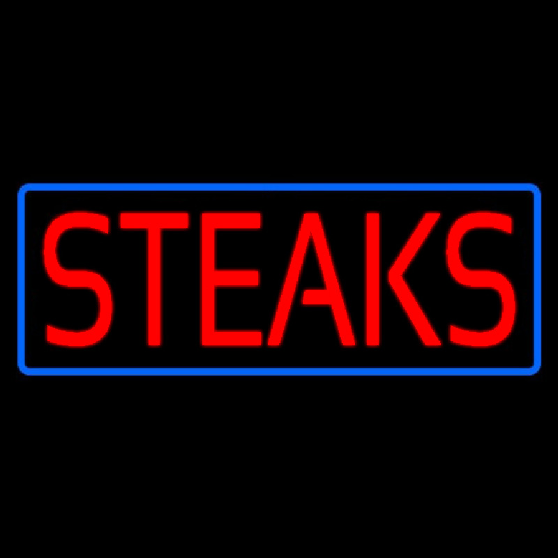 Red Steaks With Blue Border Neon Skilt