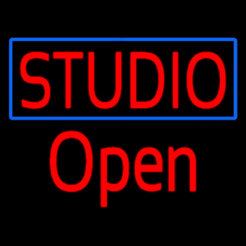 Red Studio Open Blue Border Neon Skilt