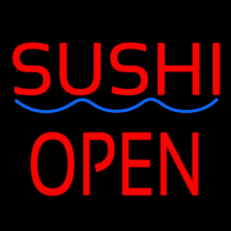 Red Sushi Block Open Blue Curve Neon Skilt