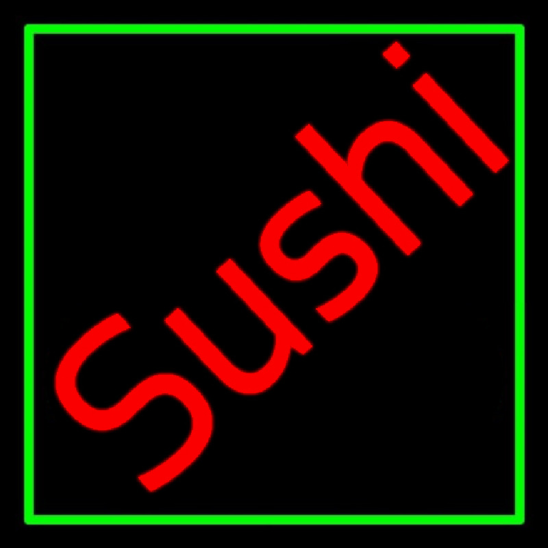 Red Sushi Green Border Neon Skilt