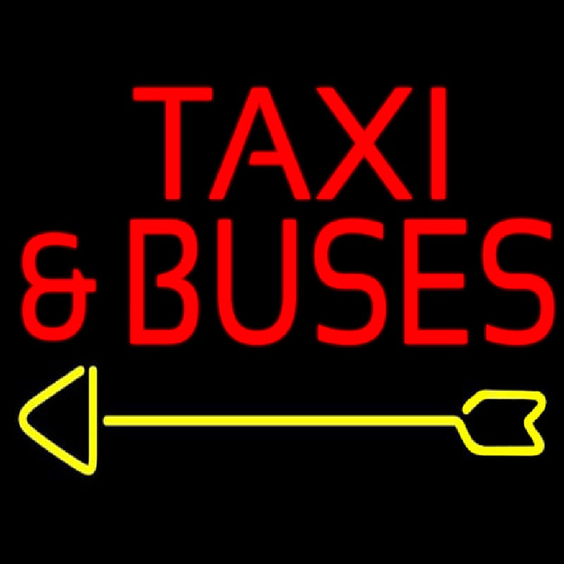 Red Ta i And Buses With Arrow Neon Skilt