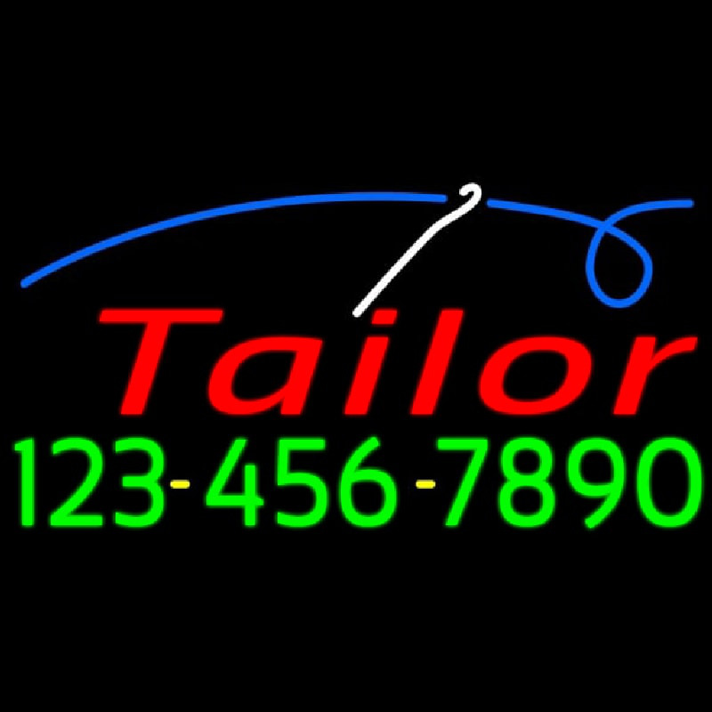 Red Tailor With Phone Number Neon Skilt
