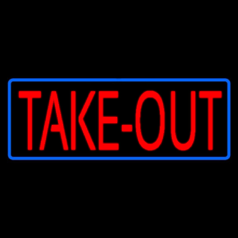 Red Take Out With Blue Border Neon Skilt