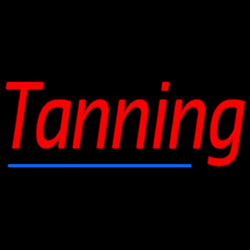 Red Tanning With Blue Line Neon Skilt
