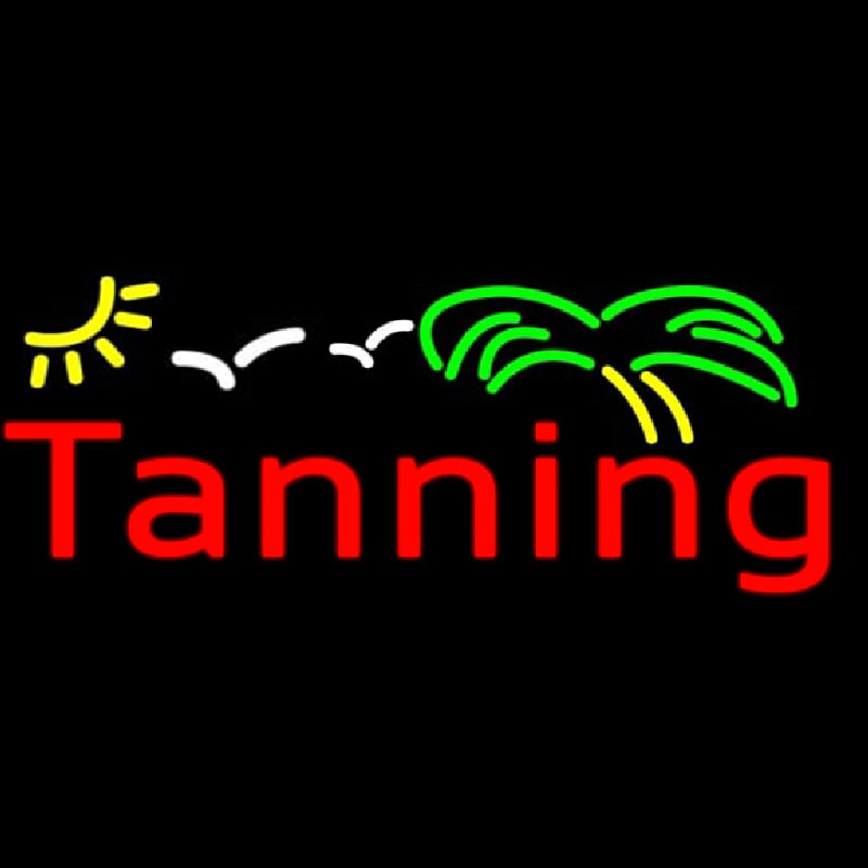 Red Tanning With Green Yellow Palm Tree Neon Skilt