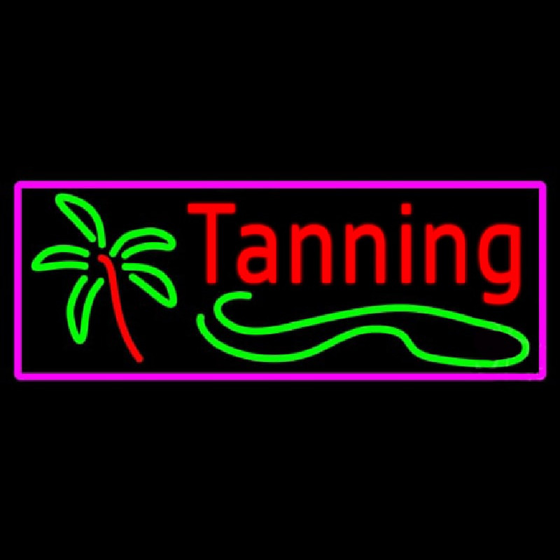 Red Tanning With Palm Tree Neon Skilt