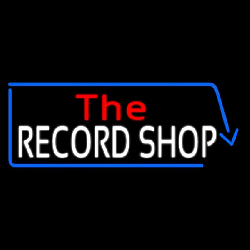 Red The White Record Shop Blue Arrow Neon Skilt