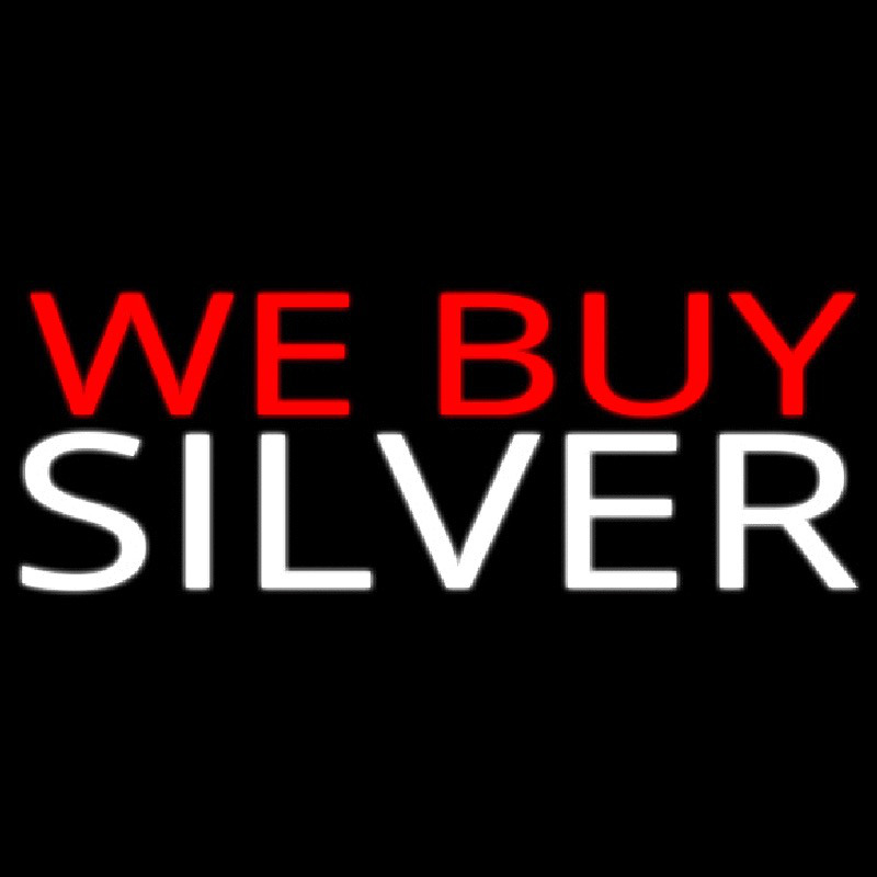 Red We Buy White Silver Neon Skilt