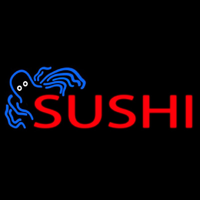 Red Yellow Sushi With Jellyfish Neon Skilt