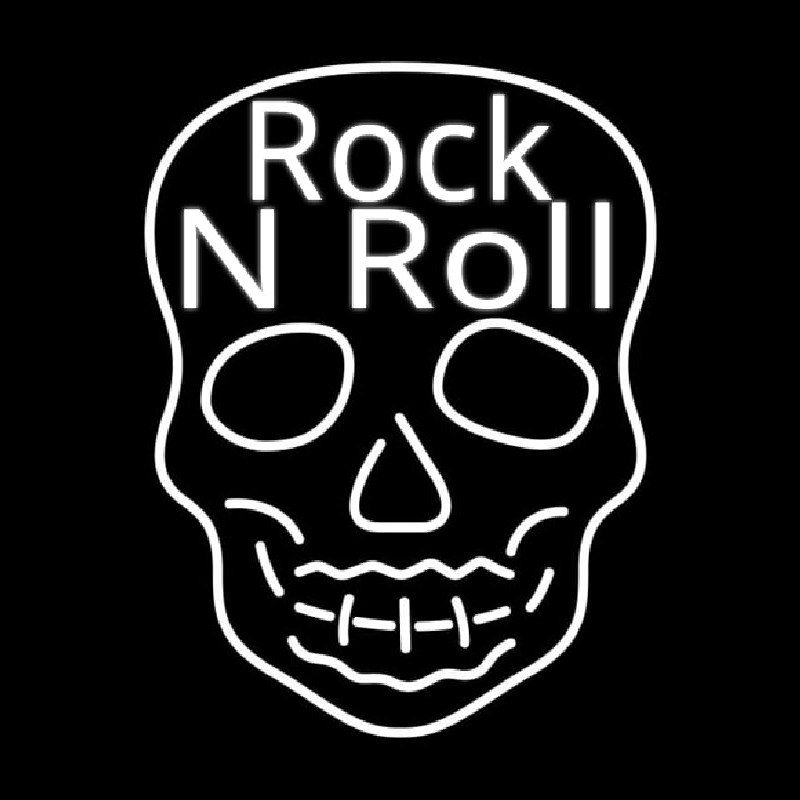 Rock N Roll White Skull 2 Neon Skilt