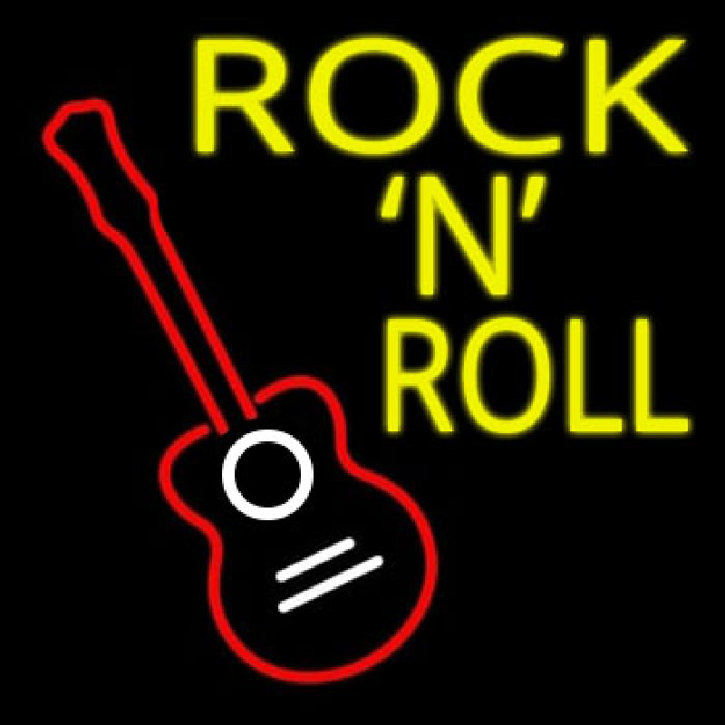 Rock N Roll With Guitar Neon Skilt