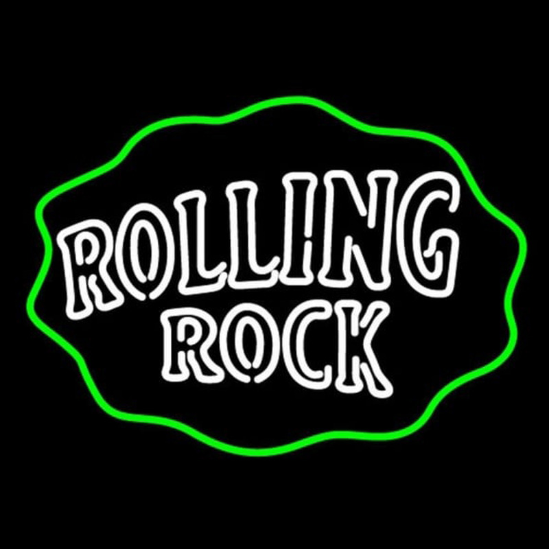 Rolling Rock Double Line Logo With Wavy Circle Neon Skilt