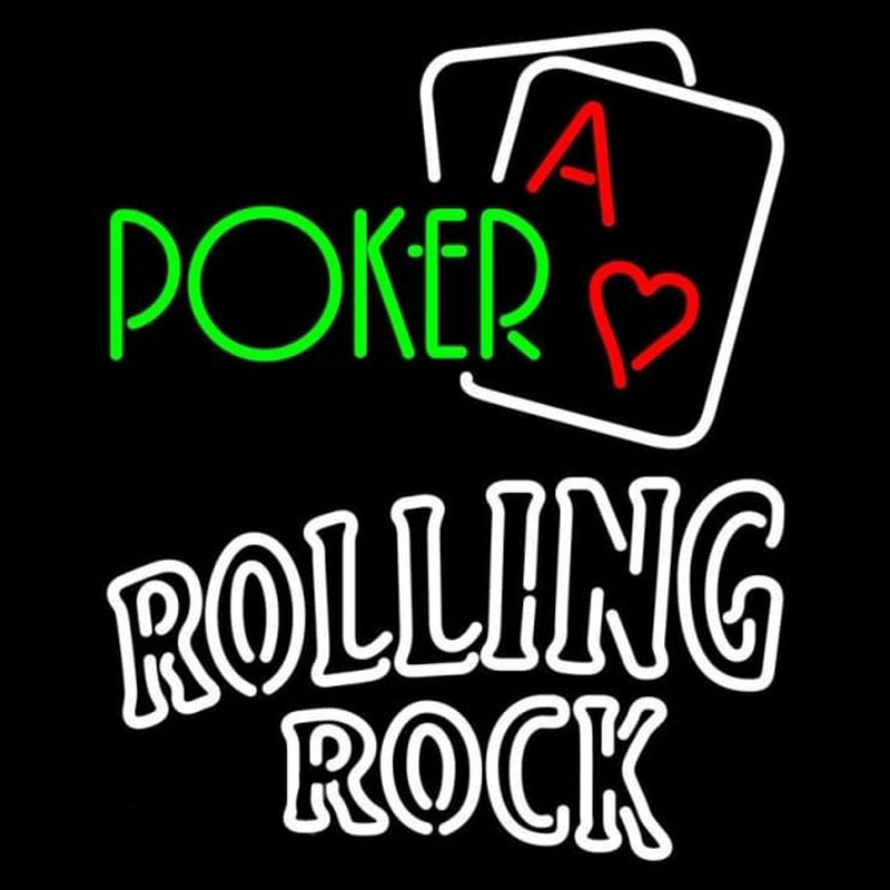 Rolling Rock Green Poker Beer Sign Neon Skilt