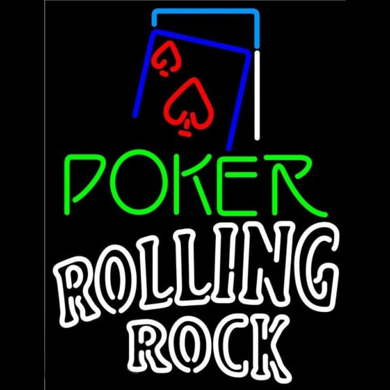 Rolling Rock Green Poker Red Heart Beer Sign Neon Skilt