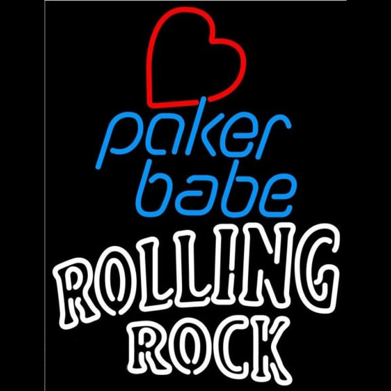 Rolling Rock Poker Girl Heart Babe Beer Sign Neon Skilt