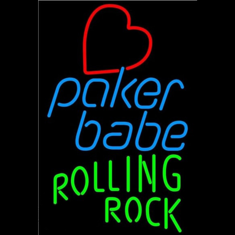 Rolling Rock Poker Girl Heart Babe Beer Sign Neon Skilt