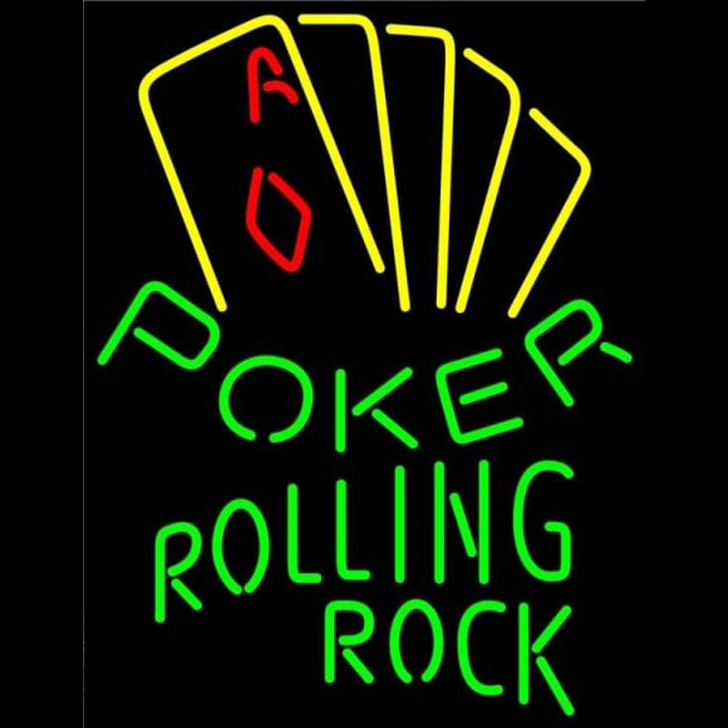 Rolling Rock Poker Yellow Beer Sign Neon Skilt