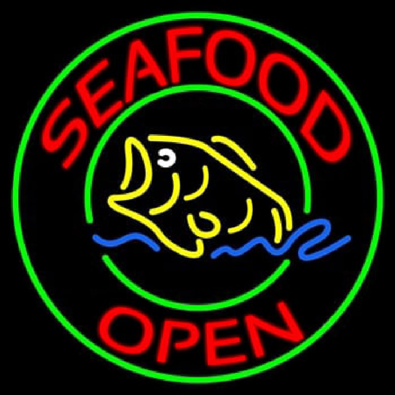 Round Seafood Open  Neon Skilt