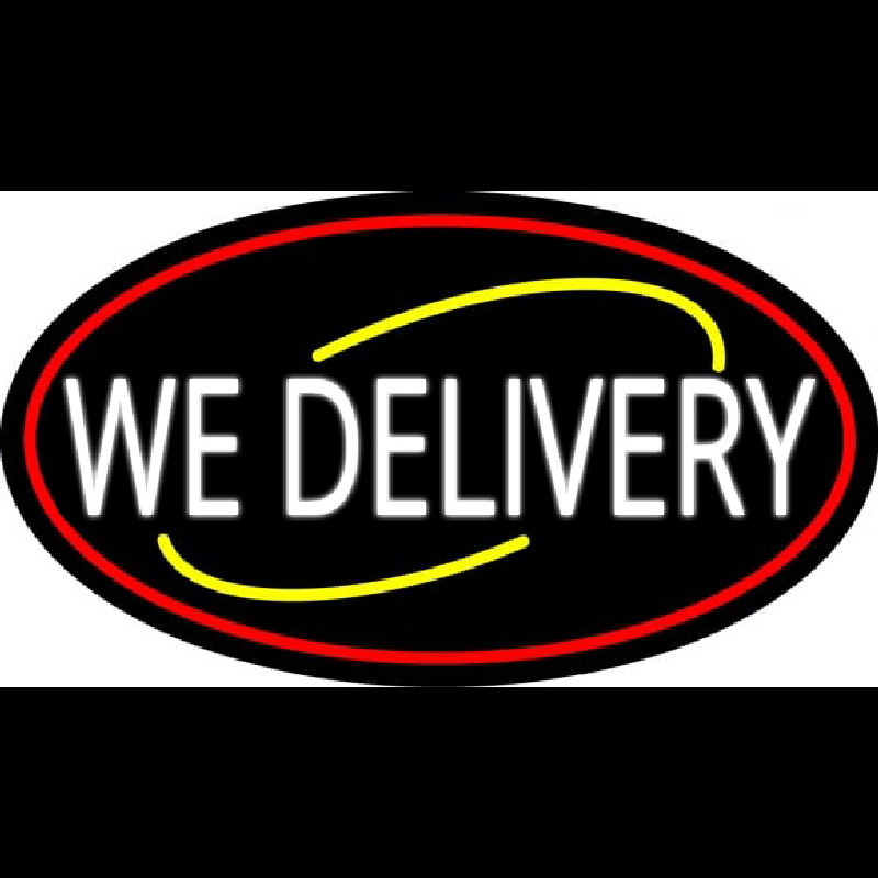 Round We Deliver Oval With Red Border Neon Skilt