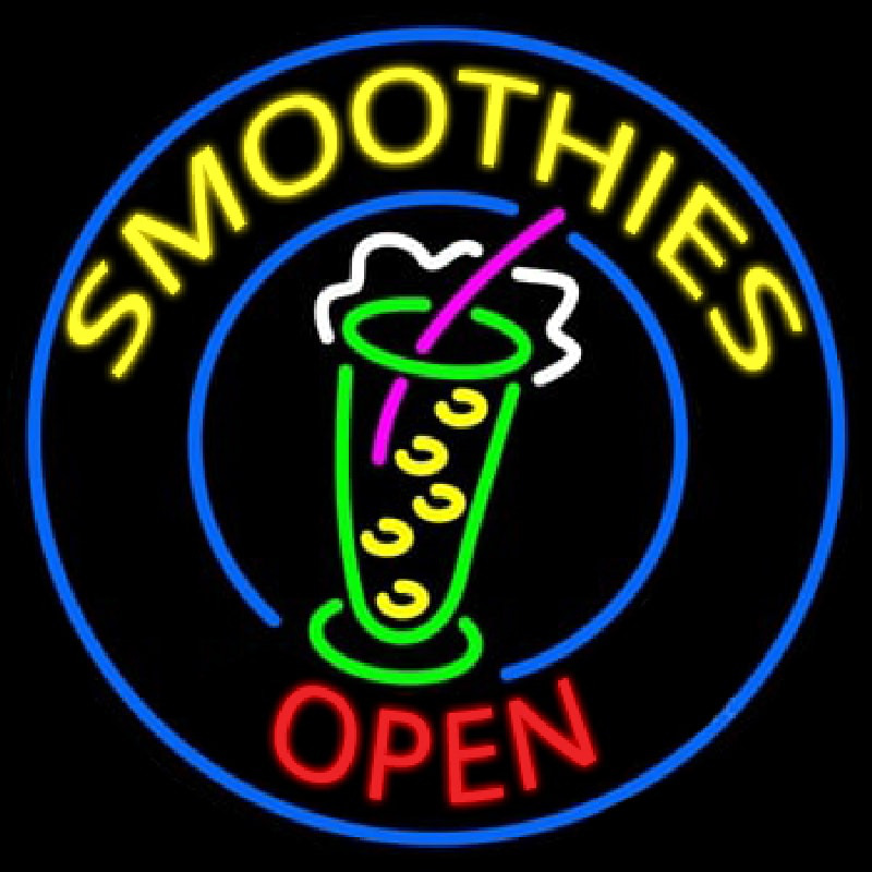 Round Yellow Smoothies Open Neon Skilt