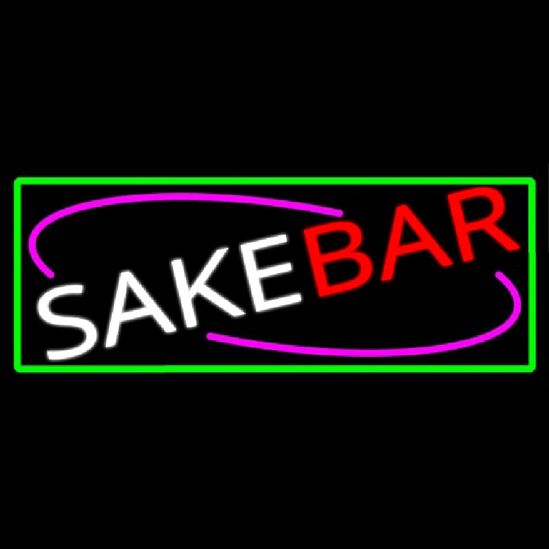 Sake Bar With Green Border Neon Skilt