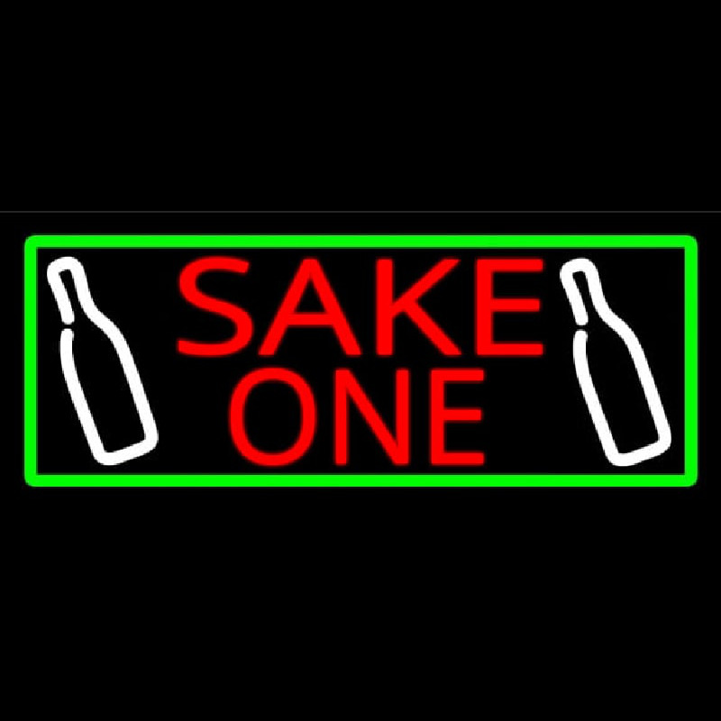 Sake One And Bottle With Green Border Neon Skilt