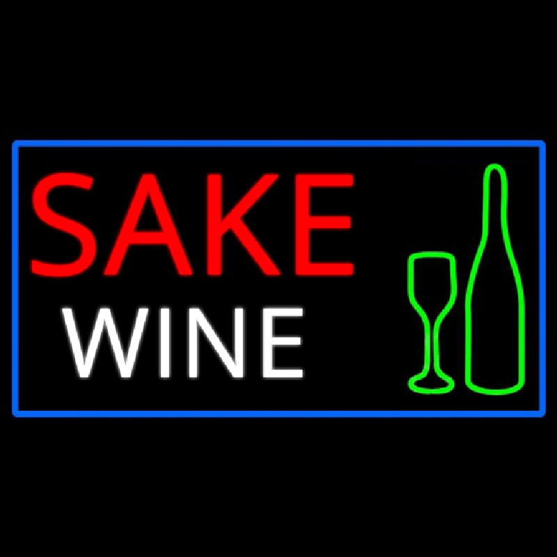 Sake Wine Bottle Glass With Blue Border Neon Skilt