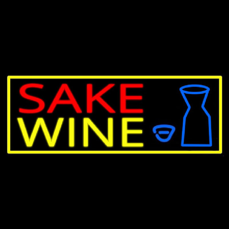 Sake Wine With Bottle And Glass Neon Skilt