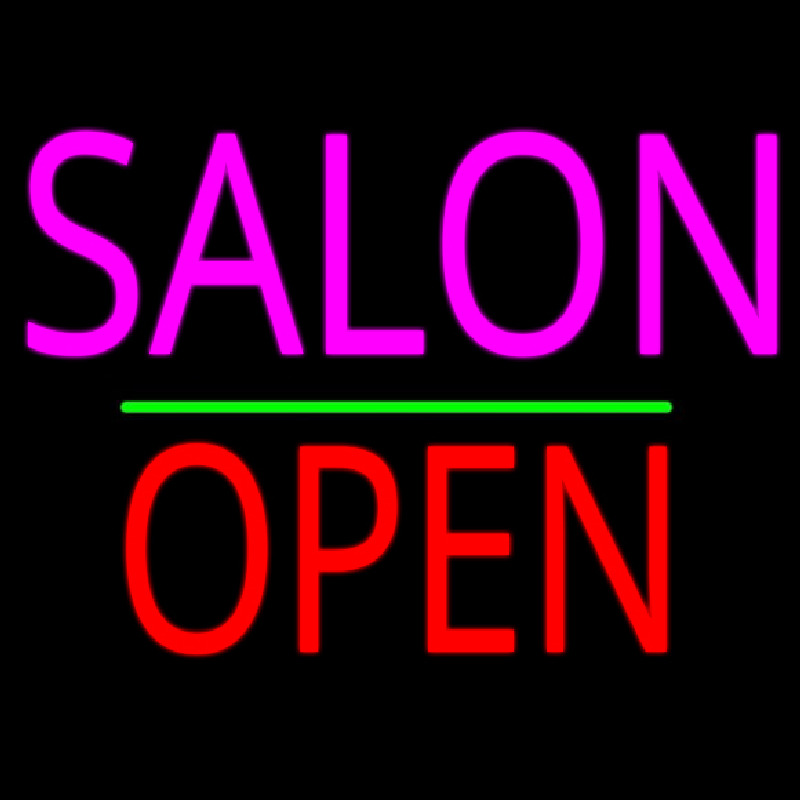 Salon Block Open Green Line Neon Skilt