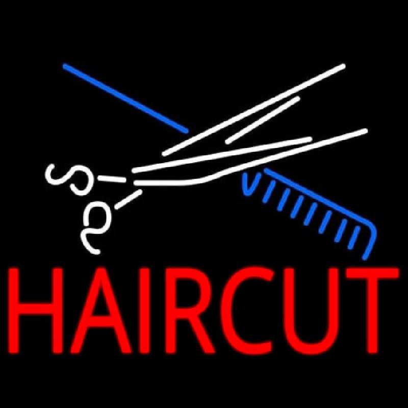 Scissor And Comb Haircut Neon Skilt