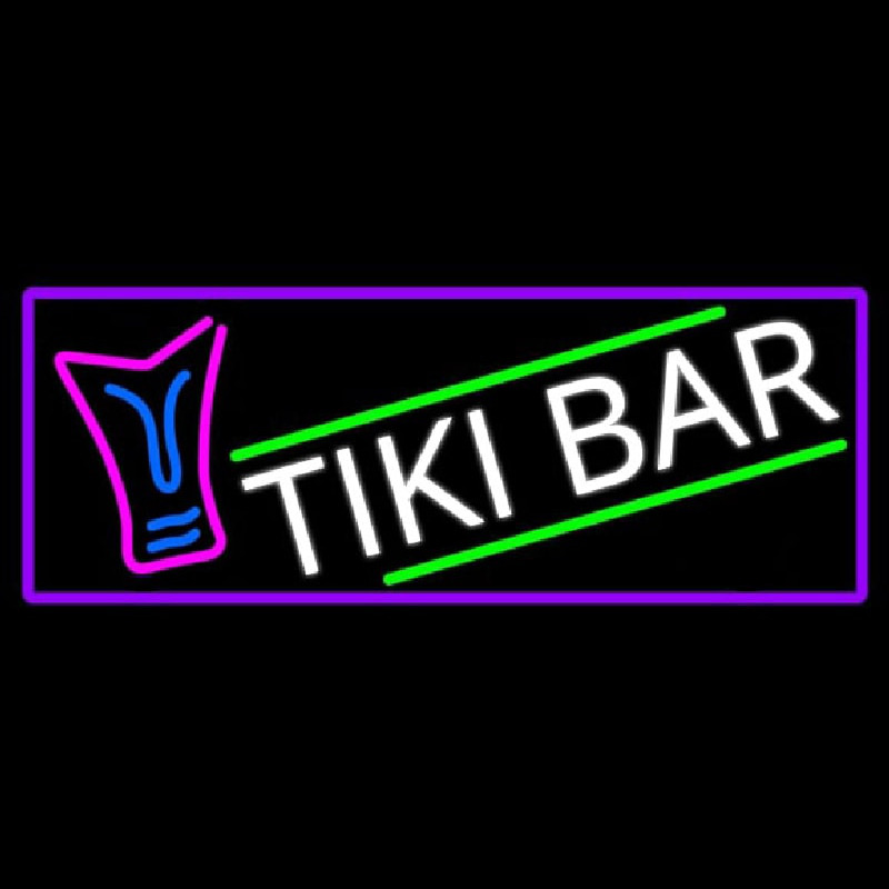 Sculpture Tiki Bar With Purple Border Neon Skilt