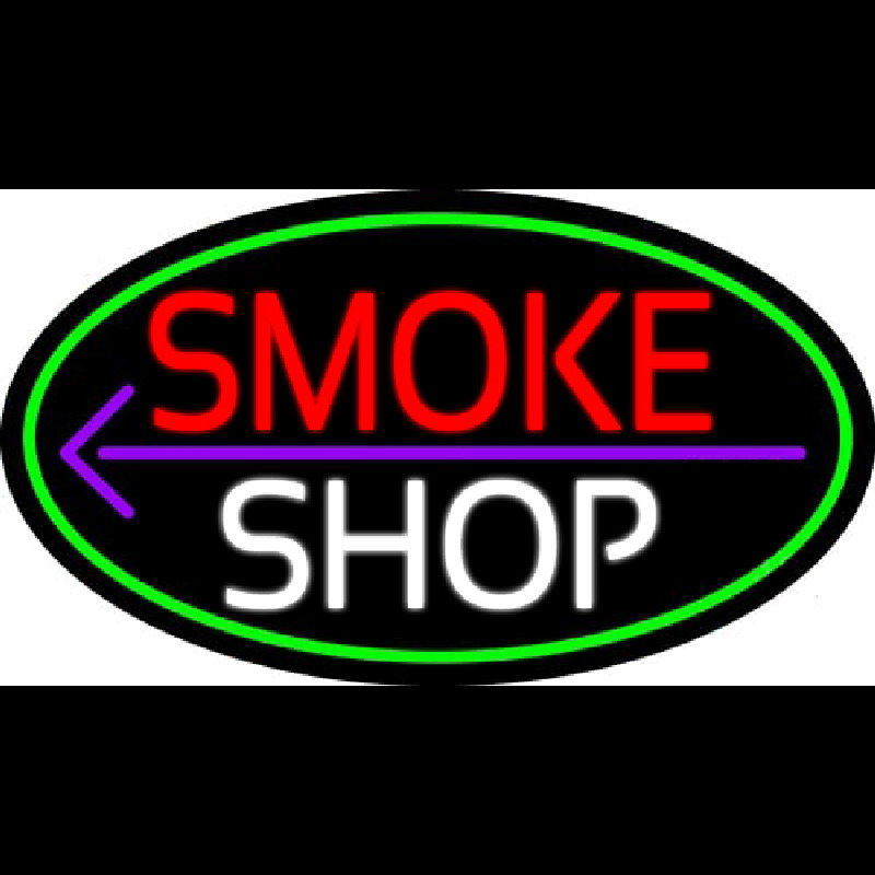 Smoke Shop And Arrow Oval With Green Border Neon Skilt
