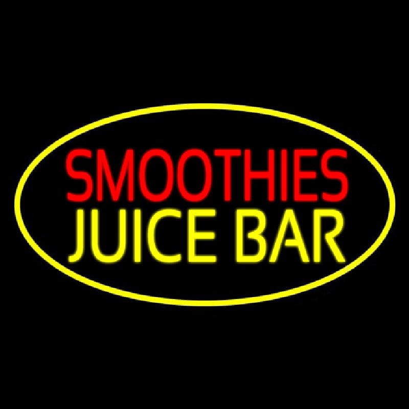 Smoothies Juice Bar Oval Yellow Neon Skilt